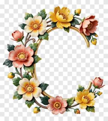 Floral Letter C Decorated With Colorful Flowers PNG