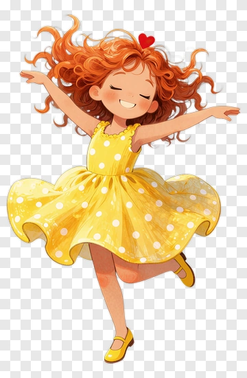 Happy Girl In A Yellow Polka Dot Dress PNG
