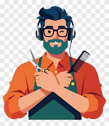 Barber Holding Scissors And Comb PNG