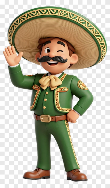 Cartoon Mexican Man Waving In Traditional Outfit PNG