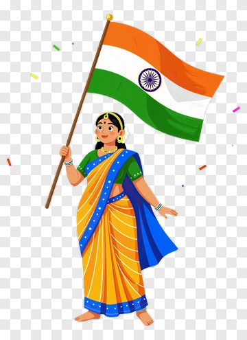 Woman Holding Indian Flag In Traditional Attire PNG