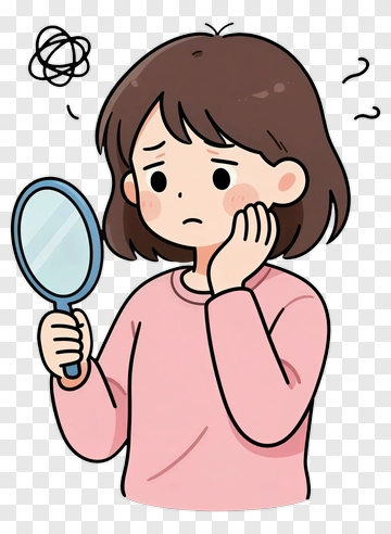 Worried Girl Looking In Mirror PNG