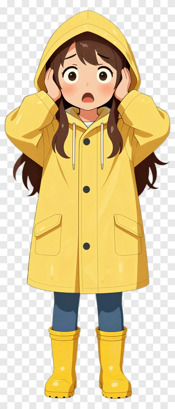 Surprised Girl In Yellow Raincoat PNG