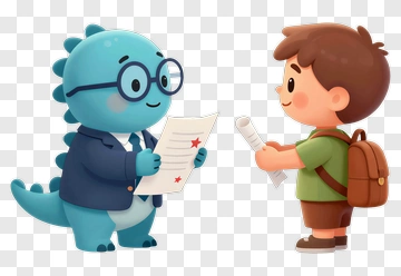 Cartoon Dinosaur Holding A Paper With A Boy PNG