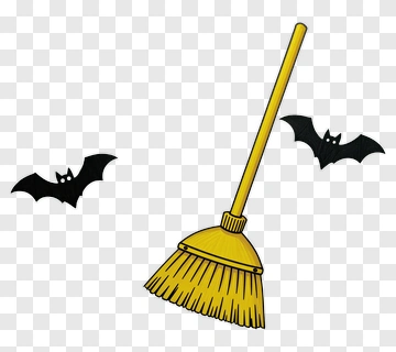 Halloween Broom With Bats PNG