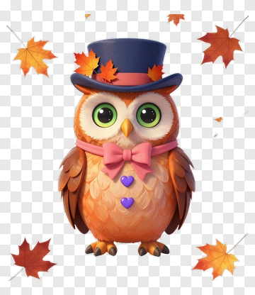 Cartoon Owl Wearing A Hat And Bowtie PNG