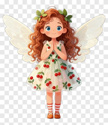 Fairy Girl With Cherry Dress And Wings PNG