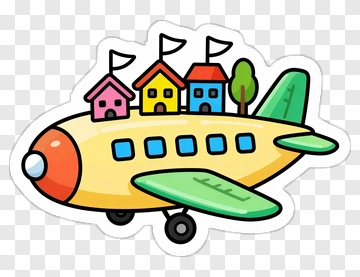Airplane With Colorful Houses And Trees PNG
