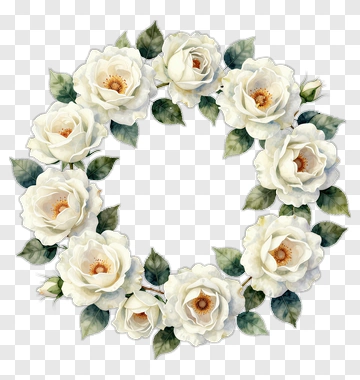 White Rose Floral Wreath PNG