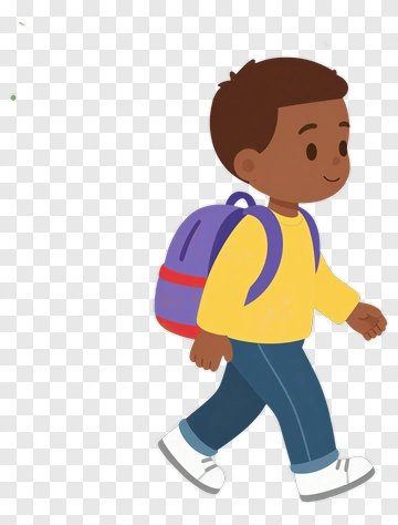 Cartoon Boy Walking To School With Backpack PNG