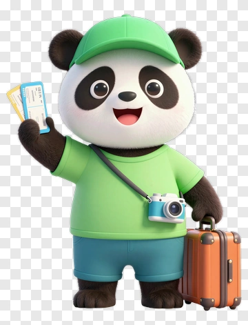 Cartoon Panda Holding Travel Tickets And A Suitcase PNG