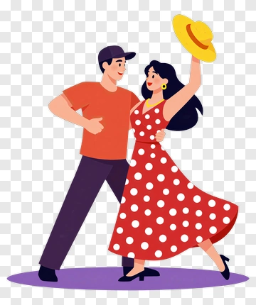 Couple Dancing Together In Polka Dot Dress PNG