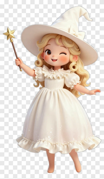 Cartoon Witch Holding A Magic Wand PNG