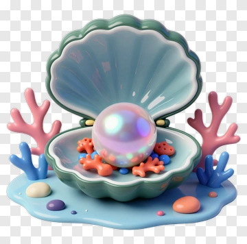 Colorful Clam Shell With A Pearl And Coral PNG