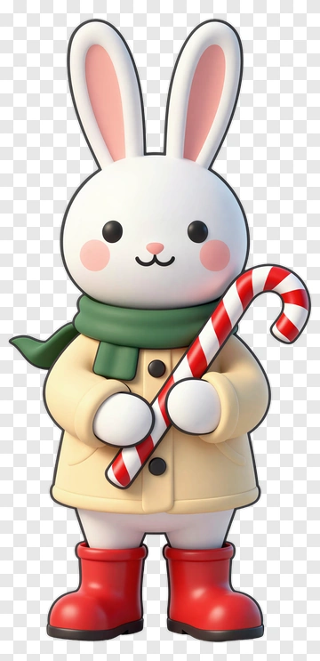 Cartoon Bunny Holding A Candy Cane PNG