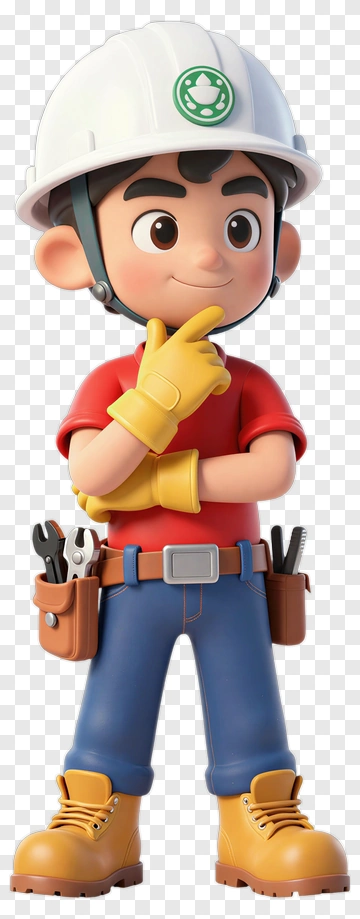 3D Construction Worker Thinking PNG