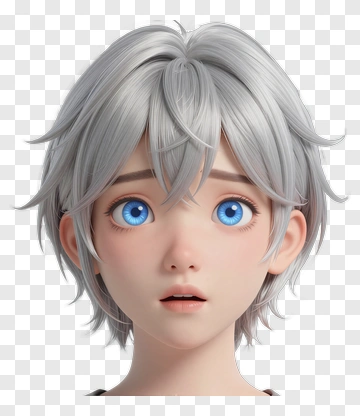 3D Character With Silver Hair And Blue Eyes PNG