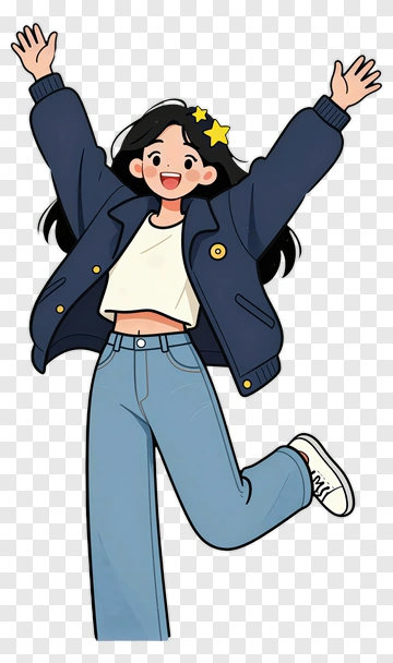 Cartoon Girl Jumping With Stars PNG