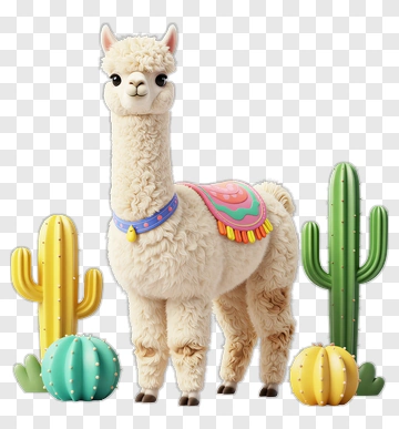 Cartoon Alpaca Surrounded By Cacti PNG