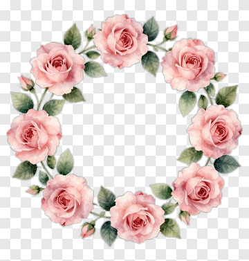 Watercolor Pink Rose Wreath PNG
