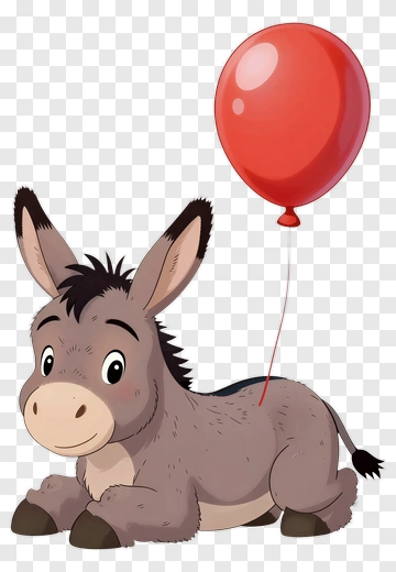 Cartoon Donkey With A Red Balloon PNG