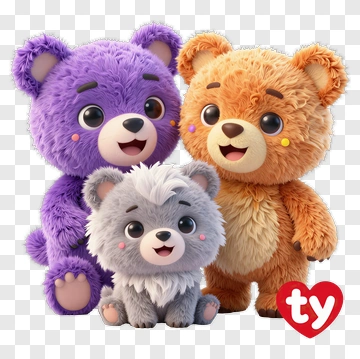 Colorful Plush Bears And Puppy PNG