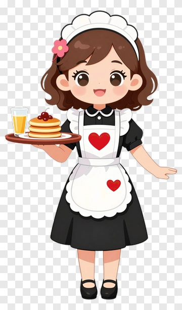 Cartoon Waitress Holding Pancakes And Juice PNG