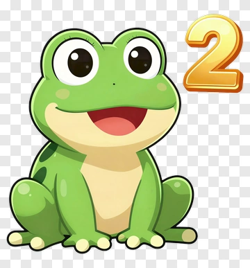 Cartoon Frog With Number 2 PNG