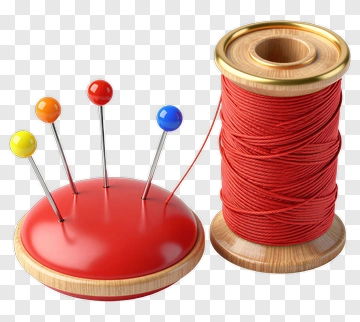 Sewing Tools: Red Thread And Pin Cushion PNG