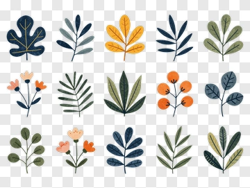 Colorful Floral Pattern With Various Leaves And Flowers PNG