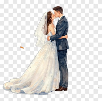 Bride And Groom Kissing At Wedding PNG