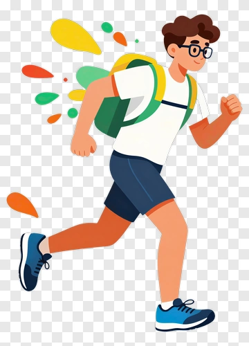 Cartoon Boy Running With Backpack PNG
