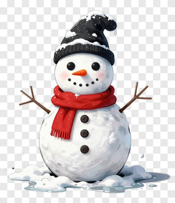 Cartoon Snowman Wearing A Black Hat And Red Scarf PNG
