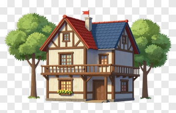 Cartoon House Surrounded By Trees PNG