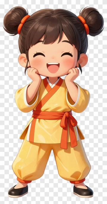 Happy Cartoon Girl In Yellow Outfit PNG