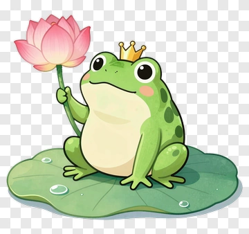 Cartoon Frog Holding A Lotus Flower PNG