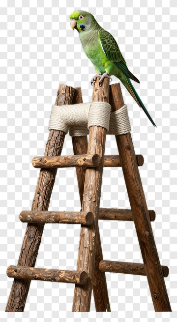 Green Parrot Sitting On A Wooden Ladder PNG