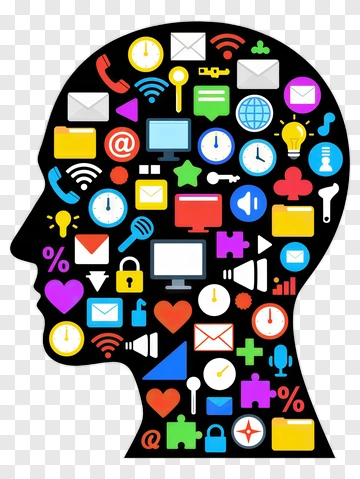 Colorful Digital Icons In Human Silhouette PNG