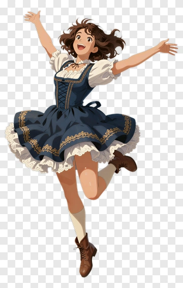 Happy Girl In A Blue Dress Dancing PNG