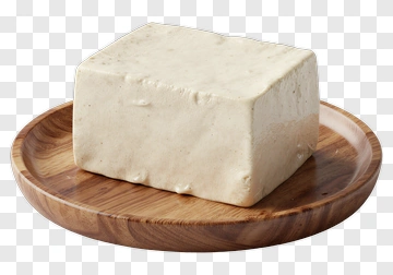 Block Of Tofu On A Wooden Plate PNG