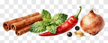 Spices And Vegetables Including Chili Pepper And Onion PNG