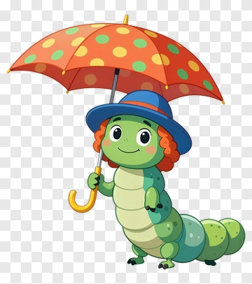 Cartoon Caterpillar Holding A Polka Dot Umbrella PNG