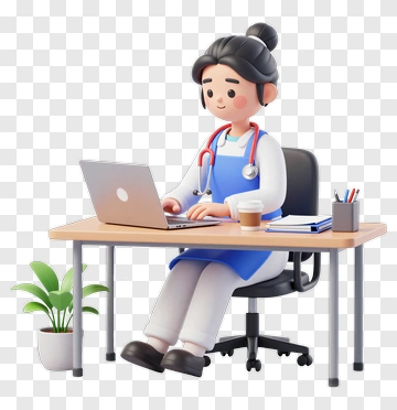 3D Doctor Working At Desk With Laptop PNG