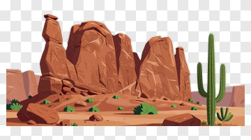 Desert Landscape With Cactus And Rock Formations PNG