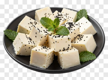 Plate Of Fresh Mint And Black Sesame Tofu PNG