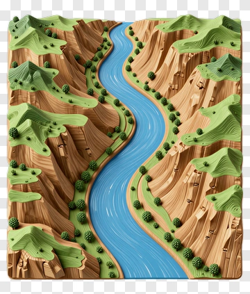 3D River Flowing Through A Mountain Landscape PNG