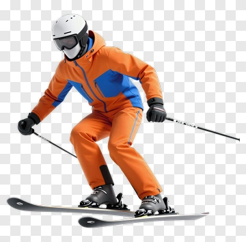 Skier In Orange And Blue Ski Suit PNG