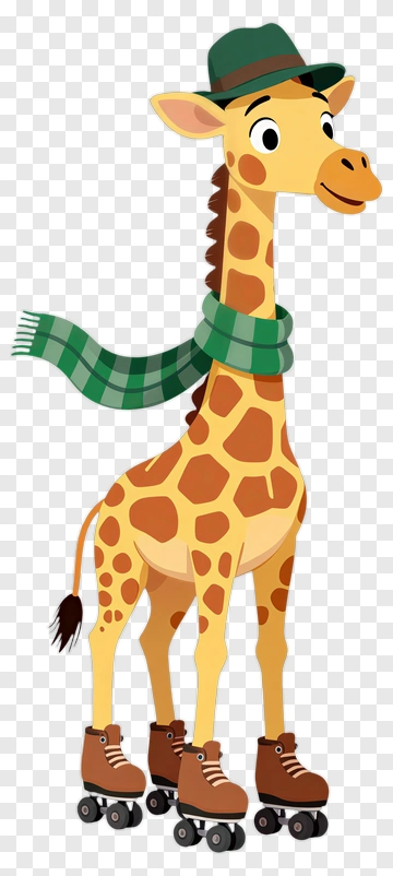 Cartoon Giraffe On Roller Skates PNG
