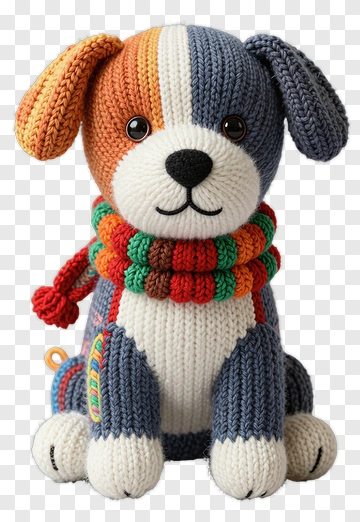 Colorful Crochet Dog With Scarf PNG