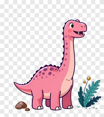 Cartoon Pink Dinosaur With Plants PNG